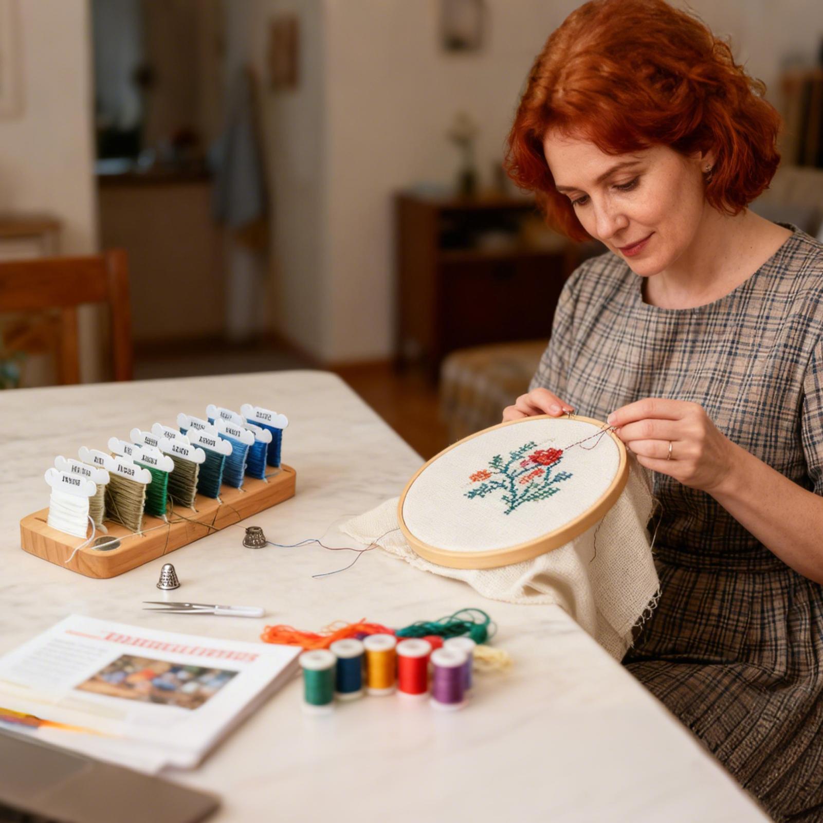 Embroidery Floss Thread - Embroidery Thread Organizer 15-Slot Wooden Spool