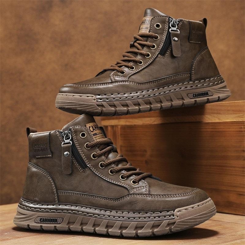 Sewing Garment - Men Leather High Top Ankle Boots