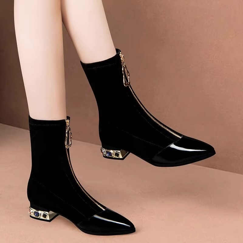 Women Shiny Sequin Ankle Boots - Sewing Front Zipper review and price