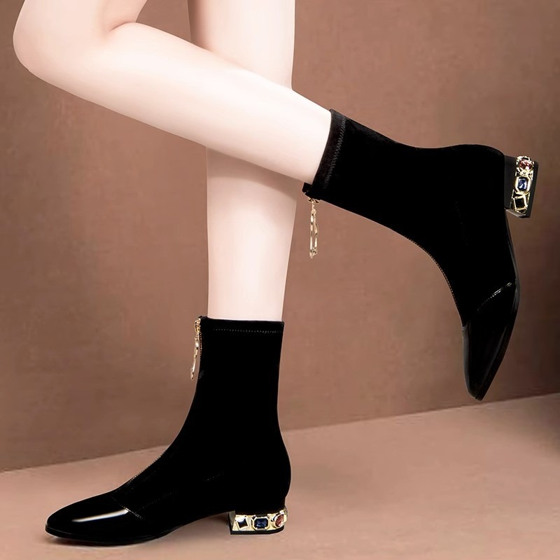 Women Shiny Sequin Ankle Boots - Sewing Front Zipper review and price