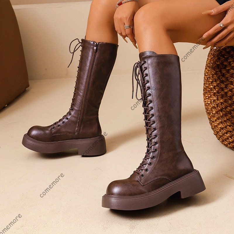 Women Vintage Knee High Platfo - Sewing Front Zipper review and price